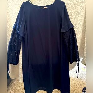 Gibson & Latimer Navy Dress with Lace Sleeves